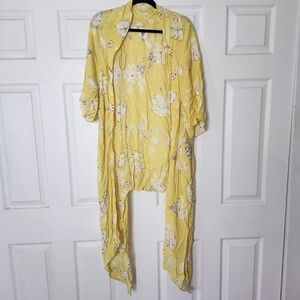 BILLABONG BRIGHT SOFT YELLOW FLORAL FLOWY BOHO KIMONO SIZE S/M